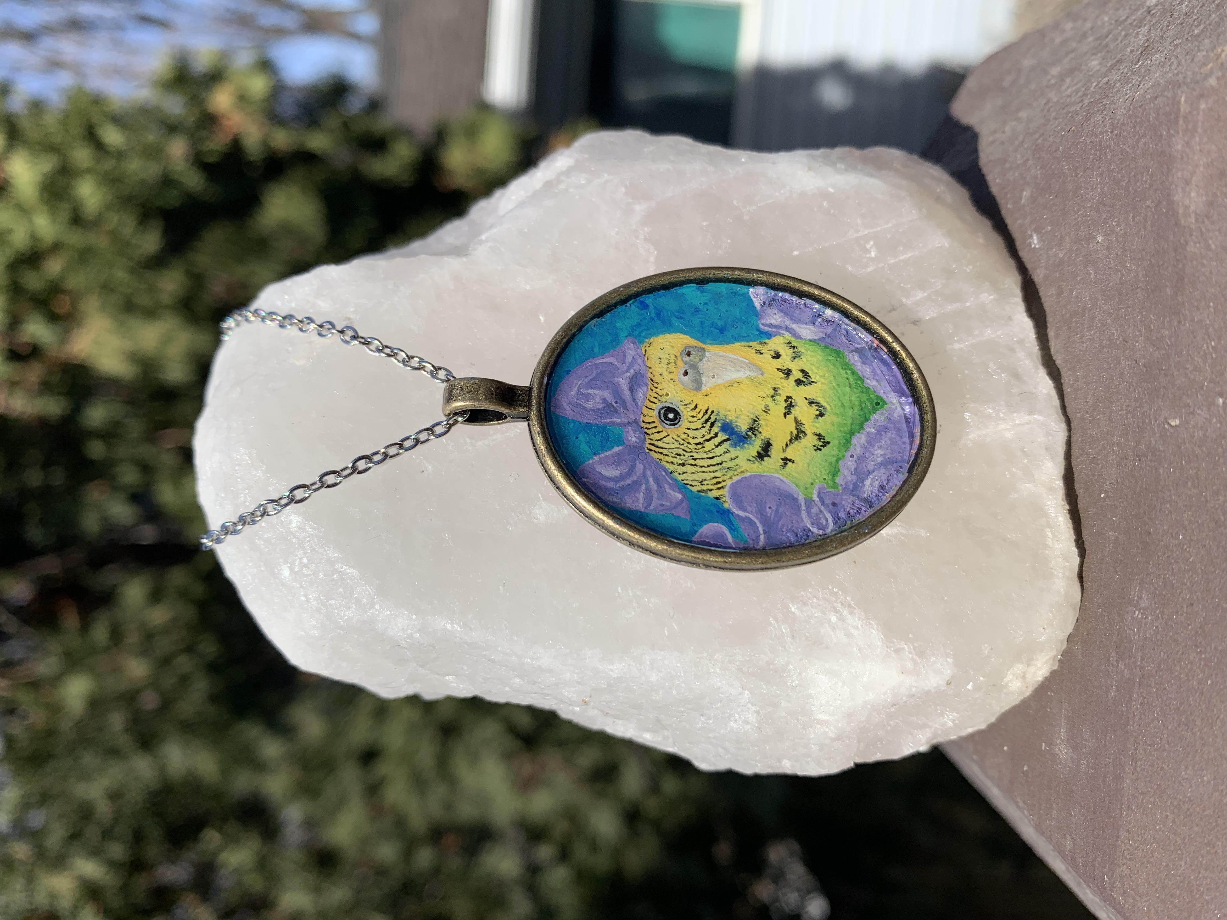 PaintEater Illustration of budgie on pendant